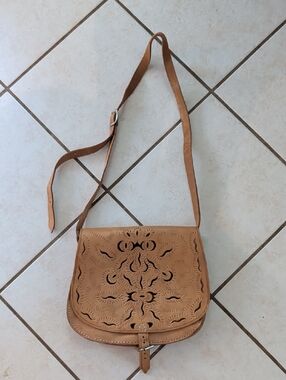 Vintage Tooled Leather Crossbody Bag - Unbranded